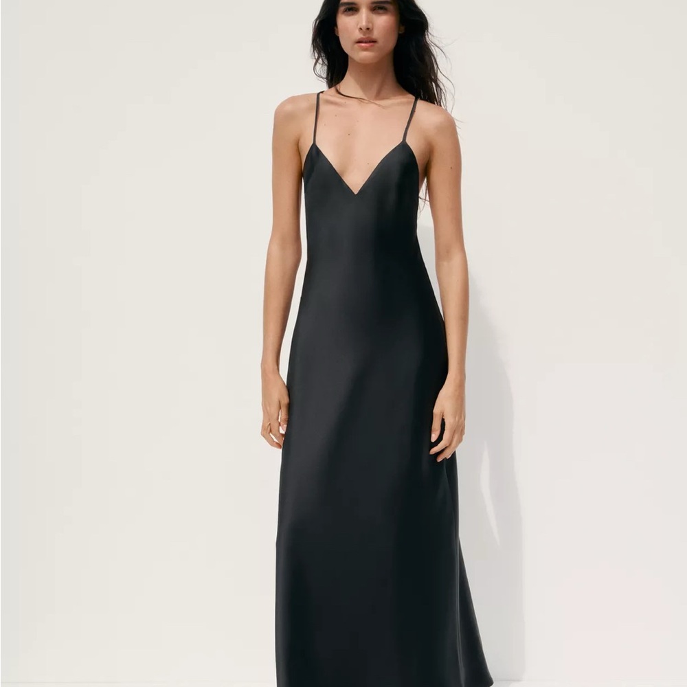 ZARA SATIN MIDI DRESS WITH STRAPPY BACK